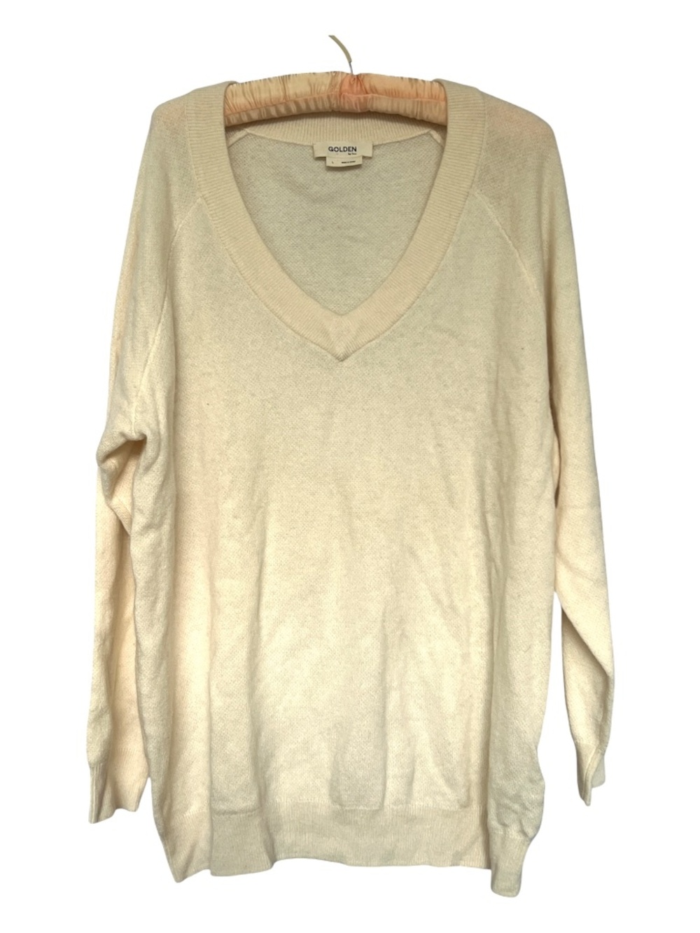 Golden TNA Sweater 100% Cashmere Cream V Neck Size L